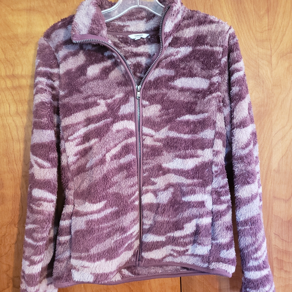 Camo Mauve and Light Pink Fuzzy Zip-Up Jacket